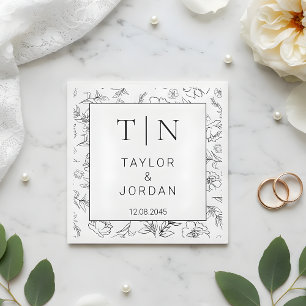 Modern Botanical Monogram Wedding Custom Napkins