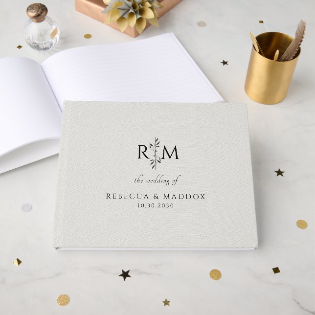 Modern Botanical Monogram Wedding Guest Book (Front Open)