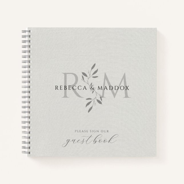 Modern Botanical Monogram Wedding Guest Sign In Notebook (Front)