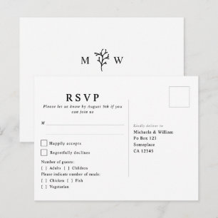 Modern Botanical Monogram Wedding RSVP Postcard