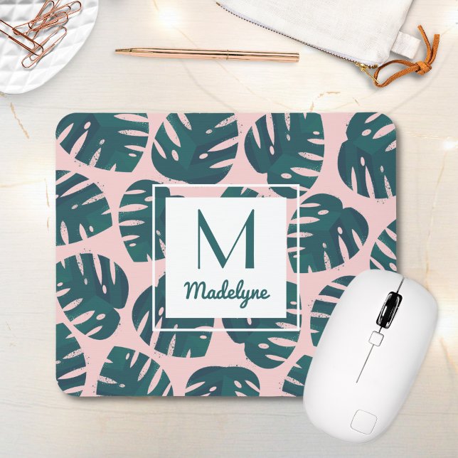 Modern Botanical Monstera Leaf Personalised Mouse Pad (Creator Uploaded)