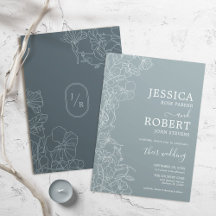 Modern Botanical Navy Grey Wedding Minimalist