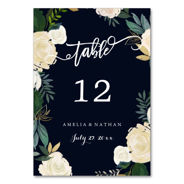 Modern Botanical Navy Table Number Cards (Front)