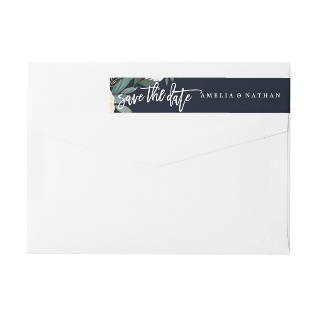 Modern Botanical Navy Wedding Wrap Around Label (Back)
