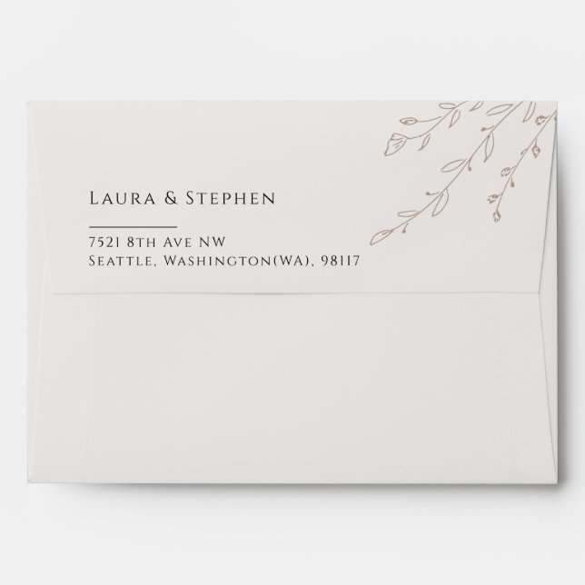 Modern Botanical Neutral Wedding Return Address Envelope (Back (Top Flap))