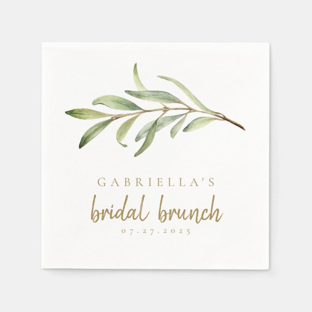 Modern Botanical Olive Branch Bridal Brunch Napkin (Front)