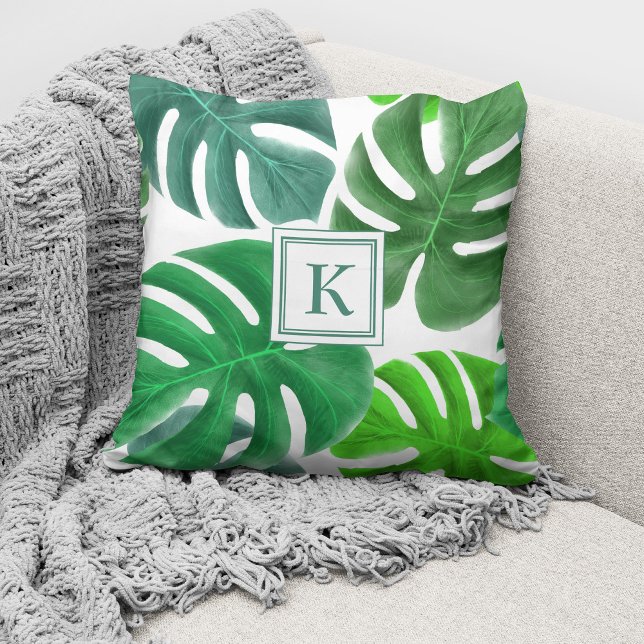 Modern Botanical Pal Leaves Monogram Cushion (Creator Uploaded)