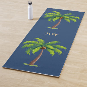 Modern Botanical Palm Trees on Blue Personalised Yoga Mat