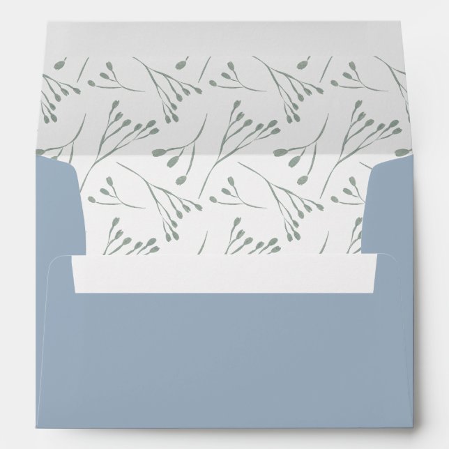 Modern Botanical Pattern Dusty Blue Wedding Envelope (Back (Bottom))