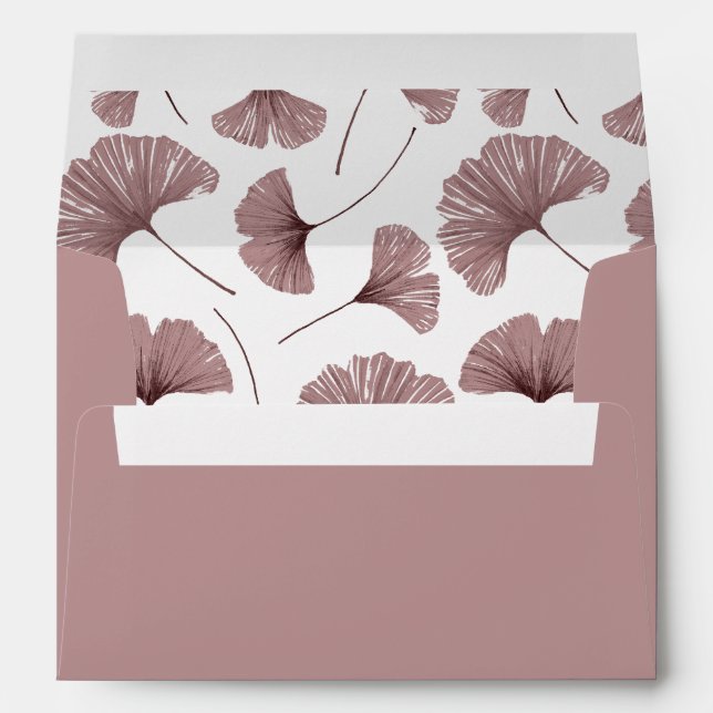Modern Botanical Pattern Dusty Rose Ginkgo Wedding Envelope (Back (Bottom))