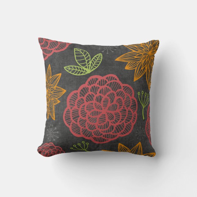 Modern Botanical Pattern on Grey Cushion (Front)