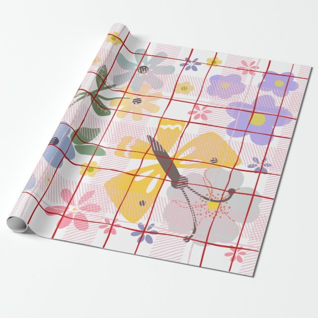 Modern botanical pattern Purple pink birthday Wrapping Paper (Unrolled)