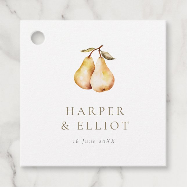 Modern Botanical Pears Wedding Favour Tags (Front)