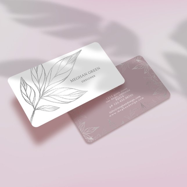 Modern Botanical Pink And Silver Business Card (Creator Uploaded)