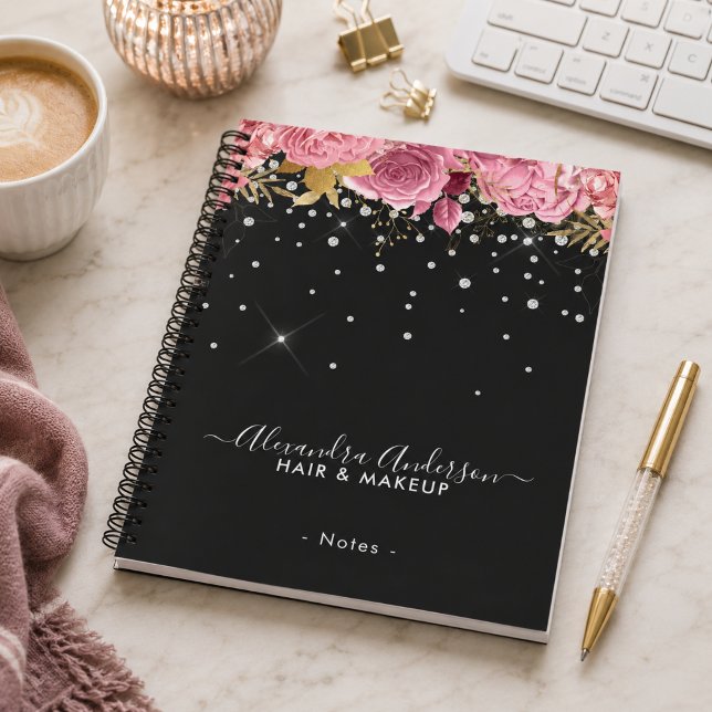 Modern Botanical Pink Floral Diamonds Glitter Notebook (Modern Botanical Pink Floral Diamonds Glitter Notebook)