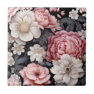 Modern Botanical Pink Floral Monogram Tile