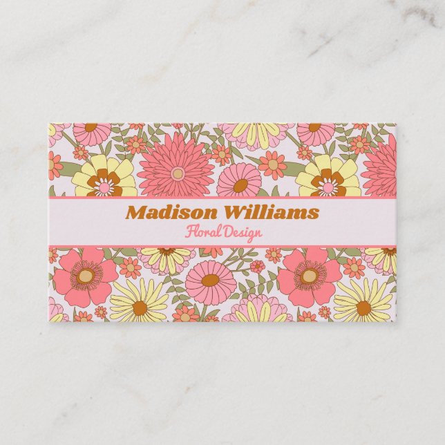 Modern Botanical Pink Flowers Floral Pattern Business Card (Front)