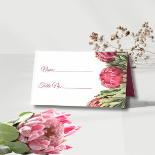 Modern Botanical Pink Protea Floral Wedding Table  Place Card