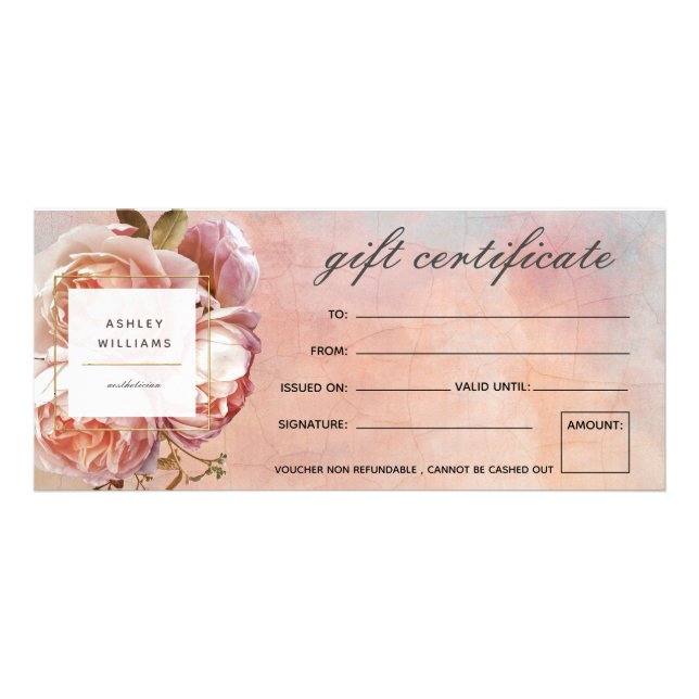 Modern Botanical Pink Rose Peony Gift Certificate (Front)