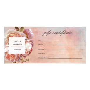 Modern Botanical Pink Rose Peony Gift Certificate