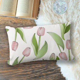 Modern Botanical Pink Tulip Lumbar Cushion