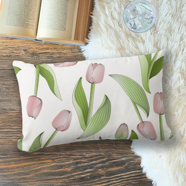 Modern Botanical Pink Tulip Lumbar Cushion (Creator Uploaded)