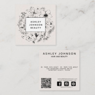 Modern Botanical QR Code Blush Pink  Square Business Card