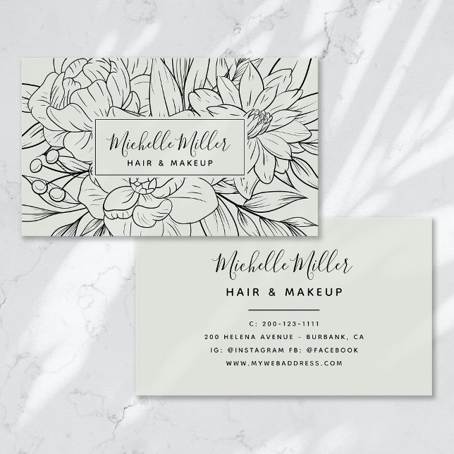 Modern Botanical Sage Green Script Hair Makeup Business Card (Creator Uploaded)