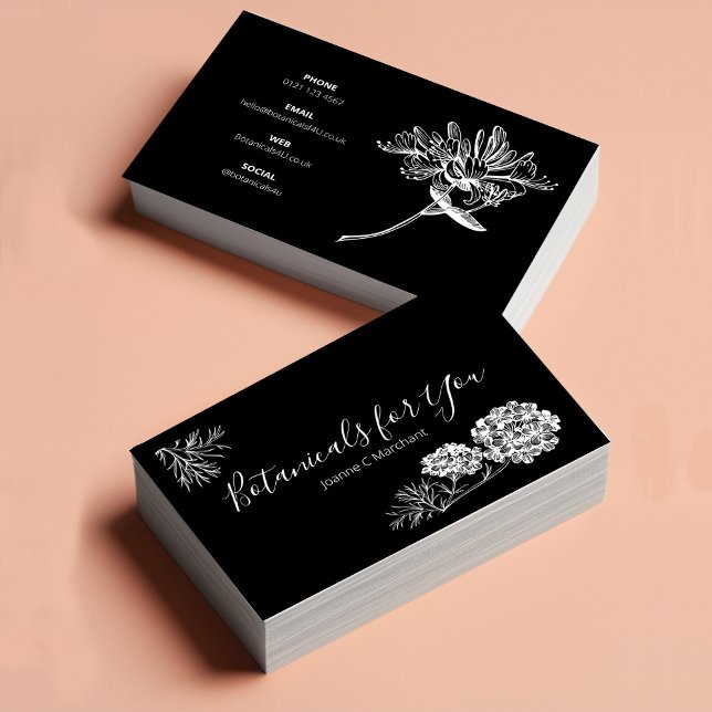 Modern Botanical Script and Drawn Flowers UK/Euro Business Card (Creator Uploaded)