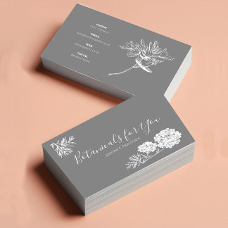 Modern Botanical Script and Drawn Flowers UK/Euro Business Card