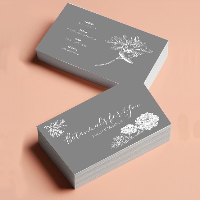 Modern Botanical Script and Drawn Flowers UK/Euro Business Card (Creator Uploaded)