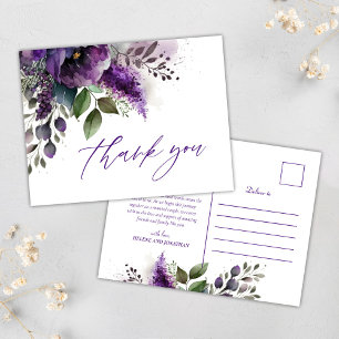 Modern Botanical Script Elegant Wedding Thank You Postcard