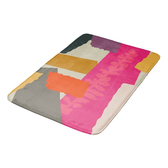 Modern  Botanical Silhouette Artistic Colour Block Bath Mat (Angled)