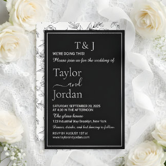 Modern Botanical Silver Foil Wedding Invitation |