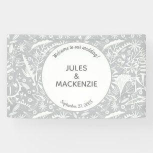 Modern Botanical Silver Grey Wedding Banner