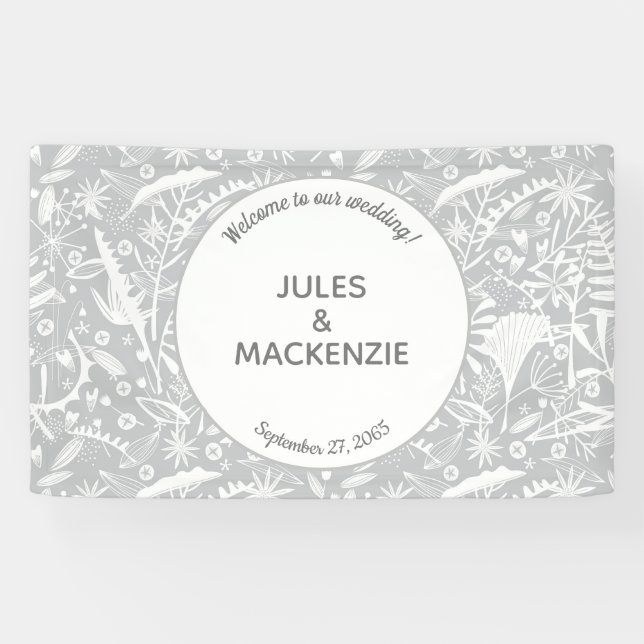 Modern Botanical Silver Grey Wedding Banner (Horizontal)