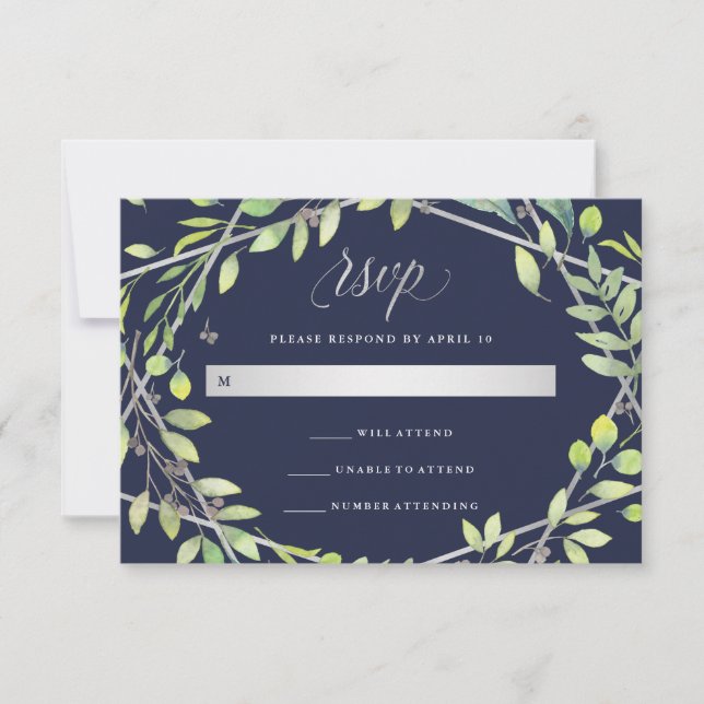 Modern Botanical | Silver Look Wedding RSVP (Front)