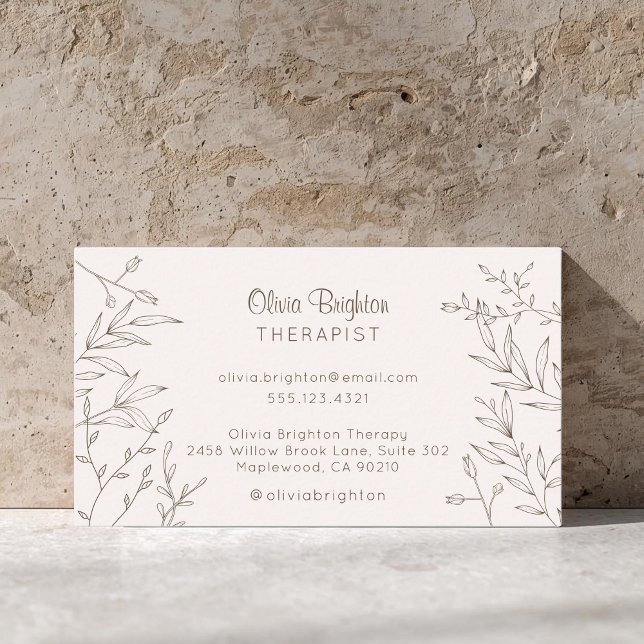 Modern Botanical Simple Therapist Business Card (Creator Uploaded)