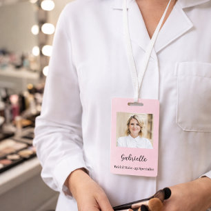 Modern Botanical Soft Pink Boho Photo ID Badge