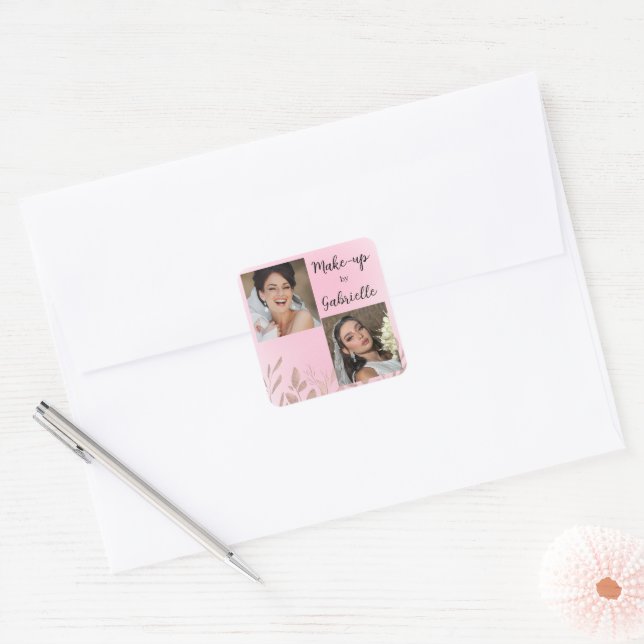 Modern Botanical Soft Pink Boho Photo Script  Square Sticker (Envelope)