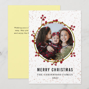 Modern Botanical Speckled Merry Christmas Photo Holiday Card