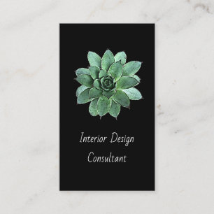 Modern Botanical Succulent QR code Black   Business Card