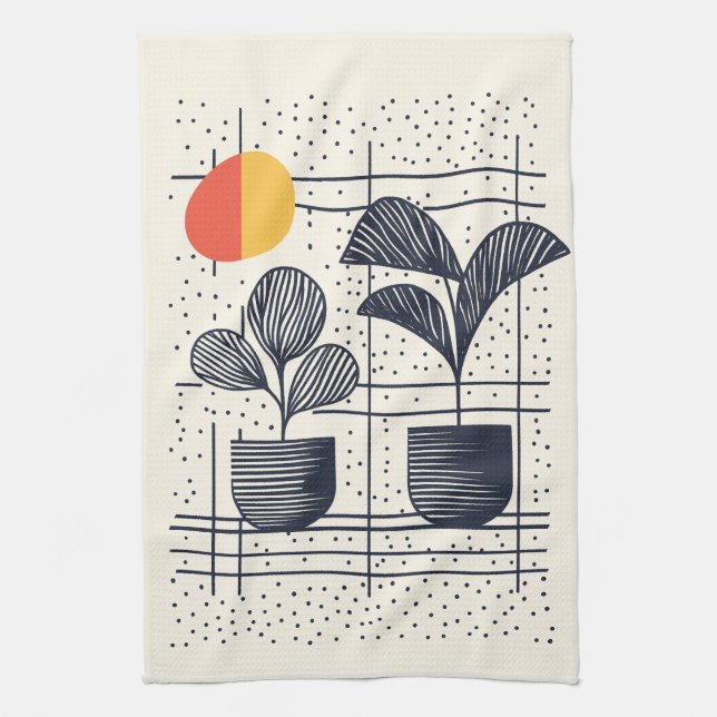 Modern Botanical Tea Towel with Stylish Plants (Vertical)