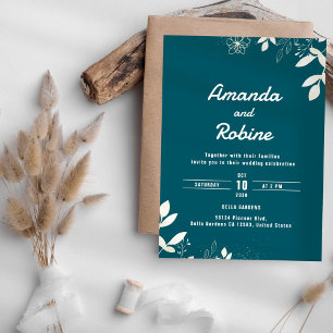 Modern Botanical Teal Wedding Invitation