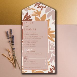 Modern Botanical Terracotta Wedding  All In One Invitation
