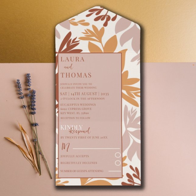 Modern Botanical Terracotta Wedding  All In One Invitation (Creator Uploaded)