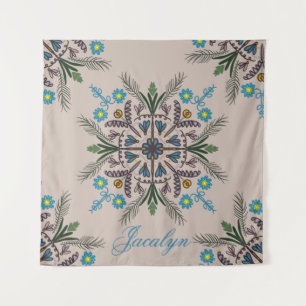 Modern Botanical Tropical Boho  Mandala Name Tapestry