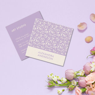 Modern Botanical Violet Leaves Pattern Lavender Square Business Card