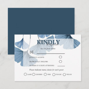 Modern Botanical Watercolor Blue Gingko Wedding RSVP Card