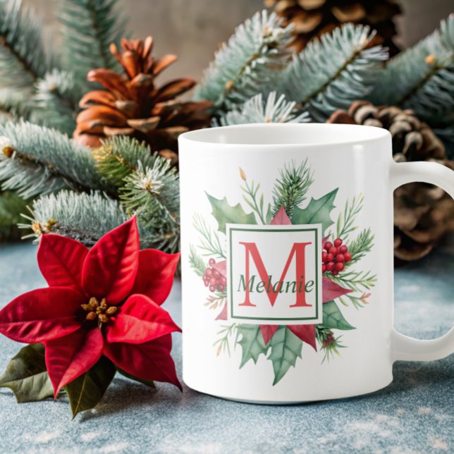 modern Botanical watercolor Monogram holidays Coffee Mug (Creator Uploaded)